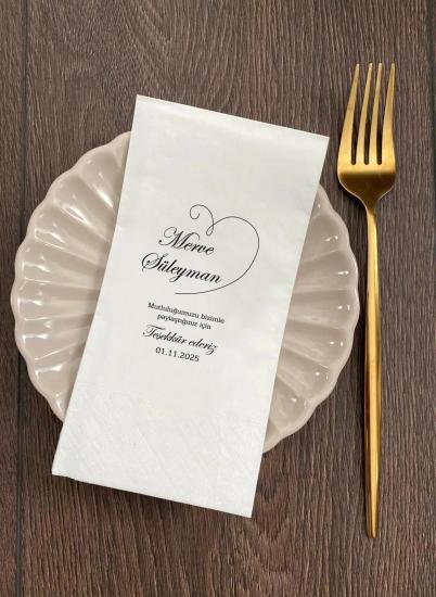 Baskılı Kalp Söz Düğün Nişan Peçetesi Sunum Peçetesi 0019 20 Adet