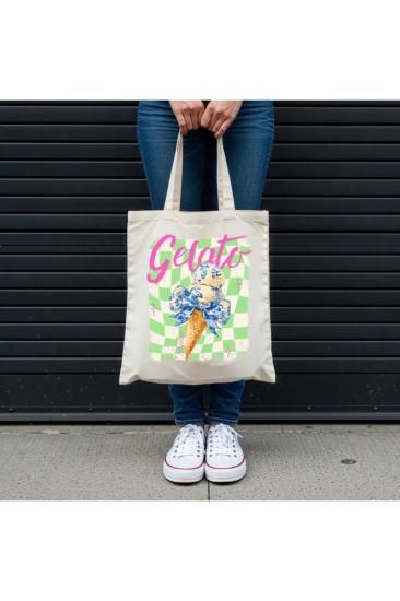 Gelato Italia Baskılı Bez Çanta , Omuz Çantası, Tote Bag 1 Adet