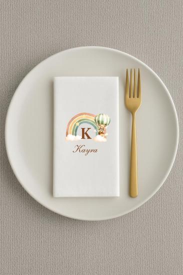 Gökkuşağı Baskılı Ayıcıklı Peçete Sunum Peçetesi 20 ADET