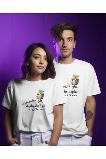 Bugün Keyfin Dıptıs Dıptıs Teddy Bear Valantine Baskılı Sevgililer Günü Hediyesi Çift T-shirt