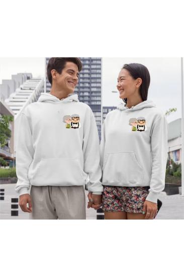 Sevgili Hoodieleri Çift Sevgili Kombinleri UP Couple Clothing  3 İplik Kapüşonlu Sweatshirt 2 Adet