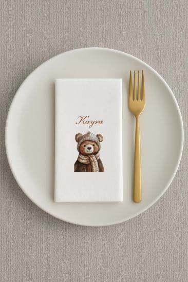 Kişiye Özel Retro Ayıcık Baskılı Doğum Günü Sunum Peçetesi 20 adet peçete