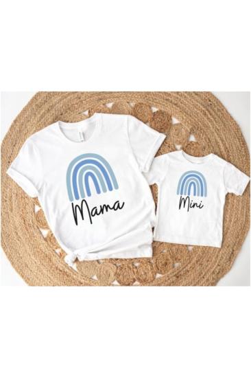 MAMA & MINI MAVİ Baskılı T-shirt Kombini (TEKLİ ÜRÜNDÜR KOMBİN YAPMAK İÇİN 2 ADET SEPETE EKLEYİNİZ)