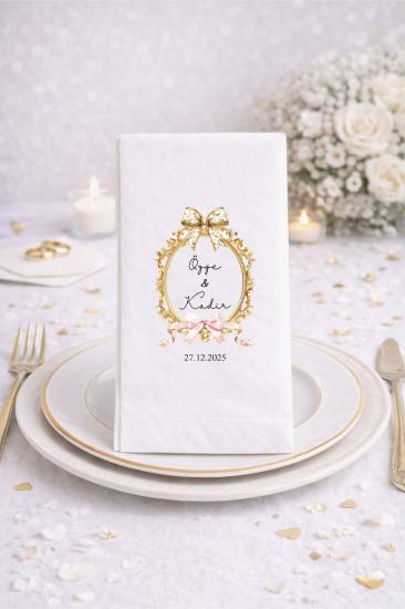 Kişiye Özel Düğün Nişan Söz Kurdele Baskılı 20 adet peçete