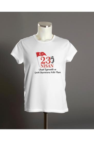 23 Nisan Bayram Bayrak Atatürk T-shirt , Çocuk Bayramı Baskılı Unisex Çocuk Kısa Kollu T-shirt