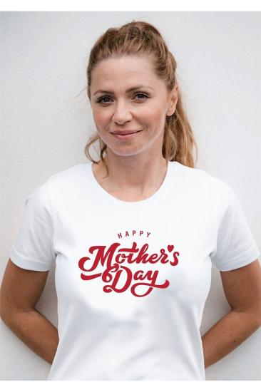 Anneler Günü Özel Hediye Happy Mothers Day Anne Tasarım Yetişkin Unisex Beyaz T-shirt