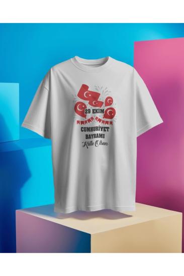 29 Ekim Cumhuriyet Bayramı Özel Baskılı Çocuk Kısa Kollu Beyaz T-shirt