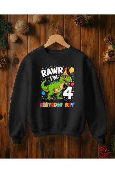 4 Yaş T-rex Dinazor Doğum Günü Erkek Çocuk Sweatshirt 3 Iplik Kalın Kumaş