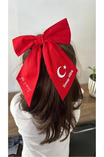 Türk Bayrağı ve Atatürk İmza Baskılı İsimli Kız Çocuk Fiyonk Tokası