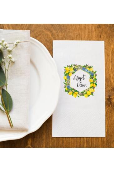 Bleu Blanc Limon Desenli Afiyet Olsun Sunum Peçetesi 20li