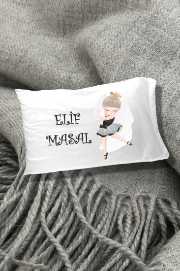 Balerin Baskılı Yazılı Dekoratif Çocuk Yastık Kılıfı 50x70 Cm 1 Adet - Tek Kişilik- Beyaz