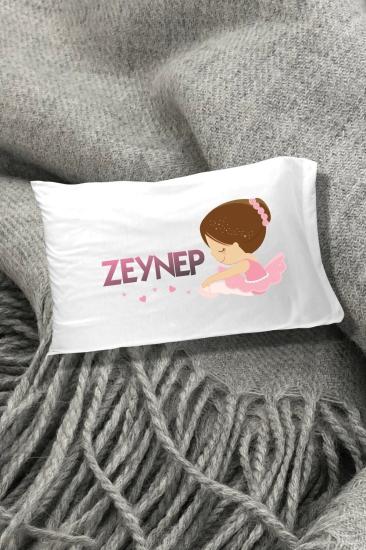 Pembe Balerin Baskılı Yazılı Dekoratif Çocuk Yastık Kılıfı 50x70 Cm 1 Adet - Tek Kişilik- Beyaz