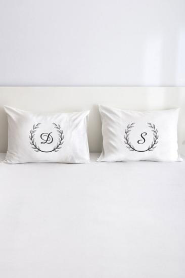 Çift Kişilik Harfli Dekoratif Yastık Kılıfı 50x70 Cm - Beyaz
