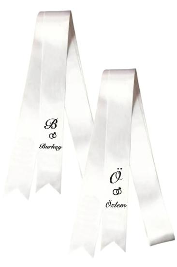 Nişan Düğün Gelin Damat Takı Kurdelesi Tören Kurdelesi Saten Beyaz Kurdele Harf ve İsim 2 Mt