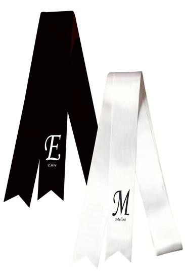 Nişan Düğün Gelin Damat Takı Kurdelesi Tören Kurdelesi Saten Beyaz Kurdele Harf ve İsim 2 Mt