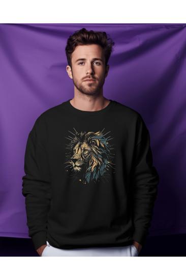 Lion Aslan Vektörel Çizim Sweatshirt Unisex Yetişkin 3 Iplik Kalın Kumaş