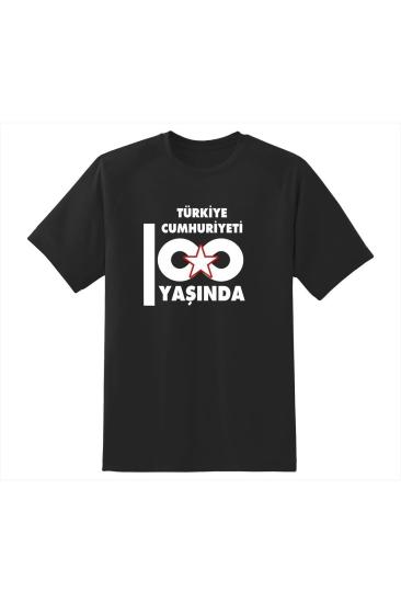 Cumhuriyet’in 100.yılına özel Baskılı 201-8 Unisex Siyah T-Shirt