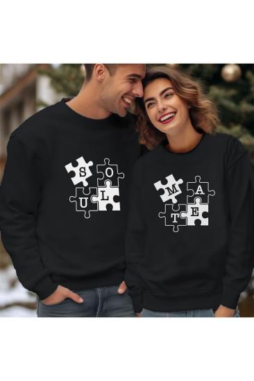 Sevgili Kombini SOULMATE PUZZLE RUH EŞİ Baskılı Sevgililer Günü Hediyesi Sweatshirt Yetişkin