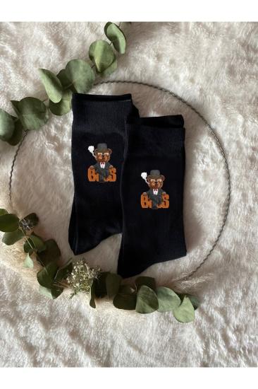 Boss Teddy Baskılı Siyah Erkek Soket Çorap Babalar Günü Özel Hediye