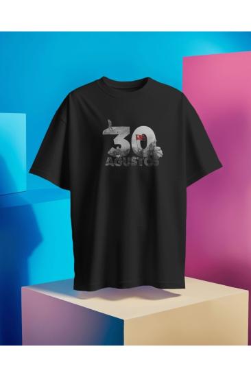 30 Ağustos Zafer Bayramı Baskılı Unisex Kısa Kollu Siyah T-shirt