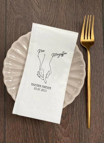 Baskılı Söz Düğün Nişan Peçetesi Hands Sunum Peçetesi 006 20 Adet
