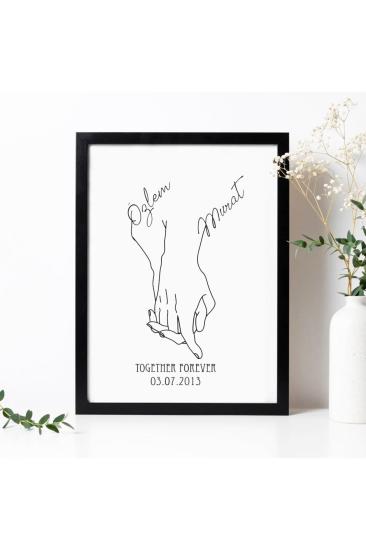 Couple Hand Aşk Tasarım 14 Şubat Sevgililer Günü Hediye Iskandinav Home 21x30cm Siyah Çerçeve Tablo