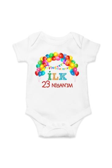 Ilk 23 Nisan’ım Renkli Balonlar Baskılı Pamuklu Bebek Body & Zıbın