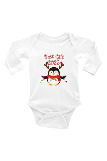 Best Gift 2025 Yeni Yıl Sevimli Penguen Baskılı Uzun Kollu Pamuklu Bebek Body & Zıbın