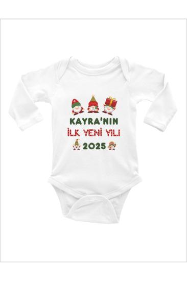 2025 Yeni Yıl Yılbaşı Baskılı Uzun Kollu Bebek Body & Zıbın