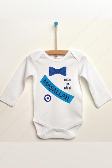 Mavi Papyon Baskılı Sünnet Baskılı Uzun Kollu Bebek Body & Zıbın