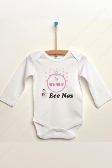 Pembe Ilk Yeni Yılım Baskılı Uzun Kollu Bebek Body Zıbın