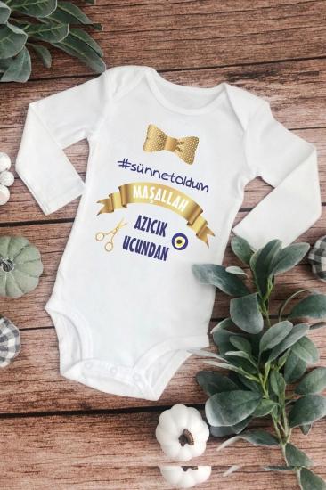 Nazar Boncuklu Sünnet Baskılı Uzun Kollu Bebek Body & Zıbın