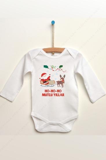 Hohoho Mutlu Yıllar Baskılı Uzun Kollu Bebek Body & Zıbın