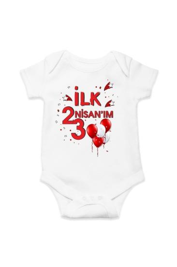 Ilk 23 Nisan’ım Kırmızı Beyaz Baskılı Pamuklu Bebek Body & Zıbın