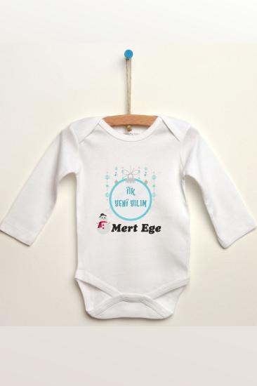 Mavi Ilk Yeni Yılım Baskılı Uzun Kollu Bebek Body Zıbın