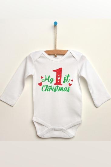 My First Christmas Yeni Yıl Baskılı Uzun Kollu Bebek Body & Zıbın