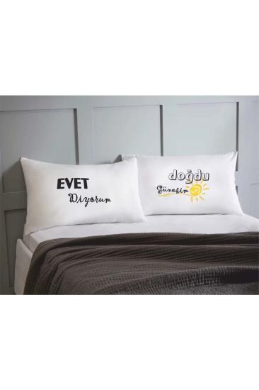 Evet Diyorum Doğdu Güneşim Çift Kişilik Dekoratif Yastık Kılıfı 50x70 Cm - Beyaz
