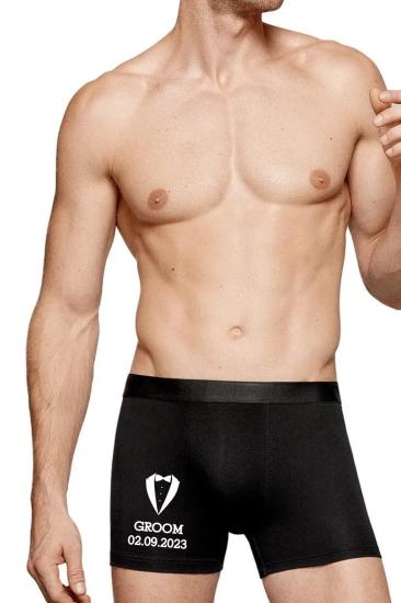Groom Damat Hediye Erkek Siyah Pamuklu Likralı Boxer