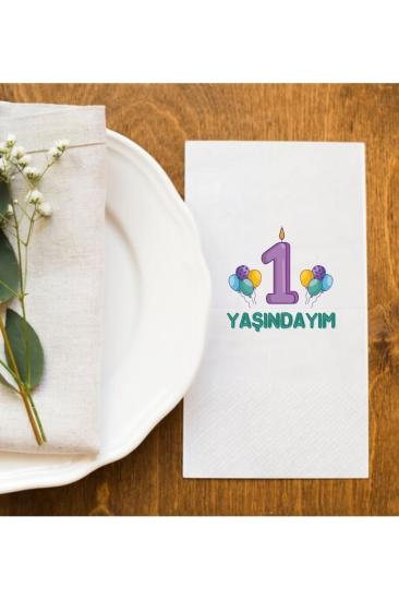 1 Yaşındayım Doğum Günü Parti Baskı Peçete Sunum Peçetesi 20 Adet