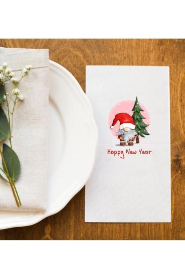 Happy New Year Gnomes Yeni Yıl Yılbaşı Sofrası Peçete Sunum Peçetesi 015 20 Adet
