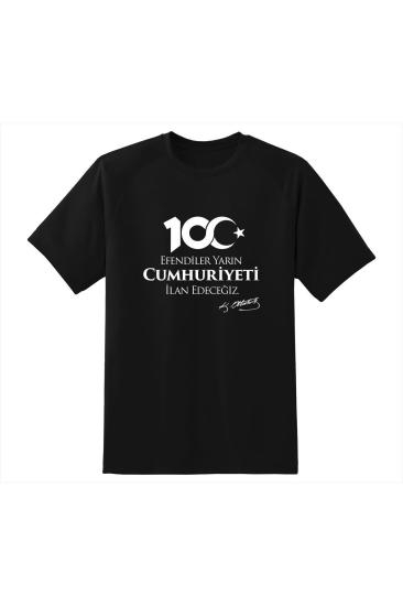 Cumhuriyet’in 100.yılına özel Baskılı 201-7 Unisex Siyah T-Shirt