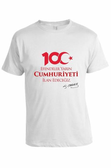 Cumhuriyet’in 100.yılına özel Baskılı Unisex Beyaz T-Shirt