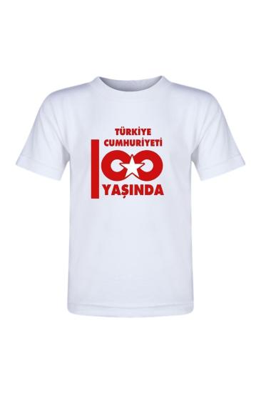Cumhuriyet’in 100.yılına özel Baskılı 100-3 Unisex Beyaz T-Shirt