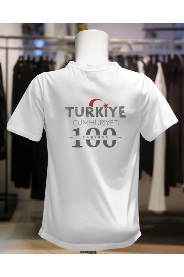 Türkiye Cumhuriyeti 100 YAŞINDA Özel Sırtı Baskılı Unisex Siyah T-Shirt