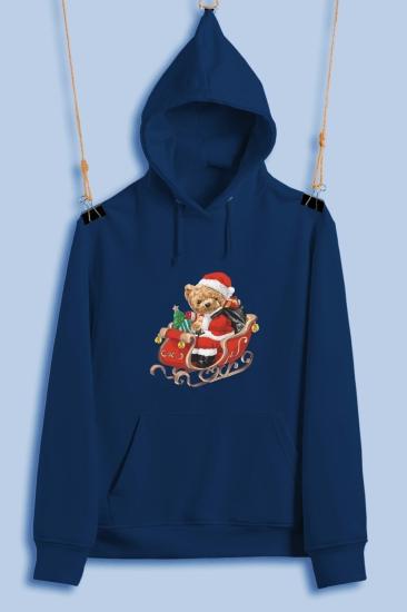 Christmas Yeni Yıl Teddy Ayıcık Unisex Kapüşonlu Şardonlu Kalın Sweatshirt