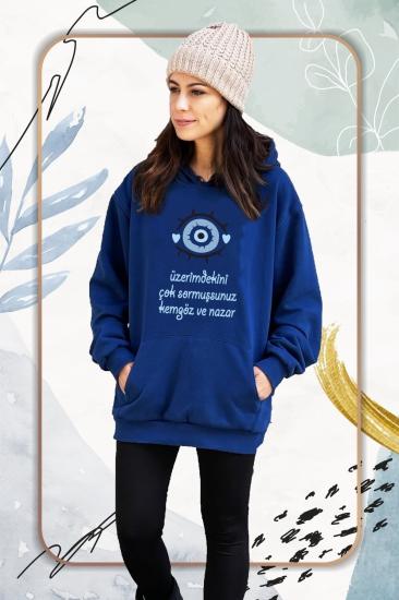 Üzerimdeki Kem Göz Ve Nazar Unisex Kapüşonlu Şardonlu Kalın Sweatshirt