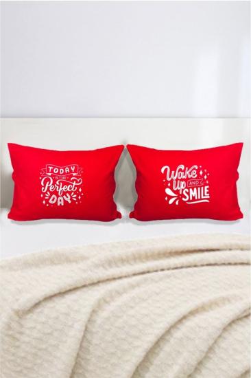 Perfect Day Baskılı Yazılı Çift Kişilik Dekoratif Yastık Kılıfı 50x70 Cm - Kırmızı