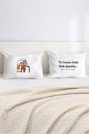 Sonsuza Kadar Mutlu Yaşadılar Çift Kişilik Dekoratif Yastık Kılıfı 50x70 Cm - Beyaz