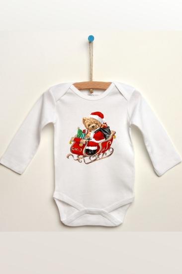 Teddy Bear Christmas Yeni Yıl Özel Tasarım Baskılı Uzun Kollu Pamuklu Bebek Body & Zıbın