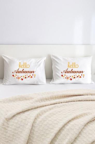 Hello Autumn Sonbahar Çift Kişilik Dekoratif Yastık Kılıfı 50x70 Cm - Beyaz